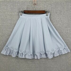 Secret Honey Skirt Women Sz 2 Blue Scalloped Eyelet Hem Striped Ruffle Coquette